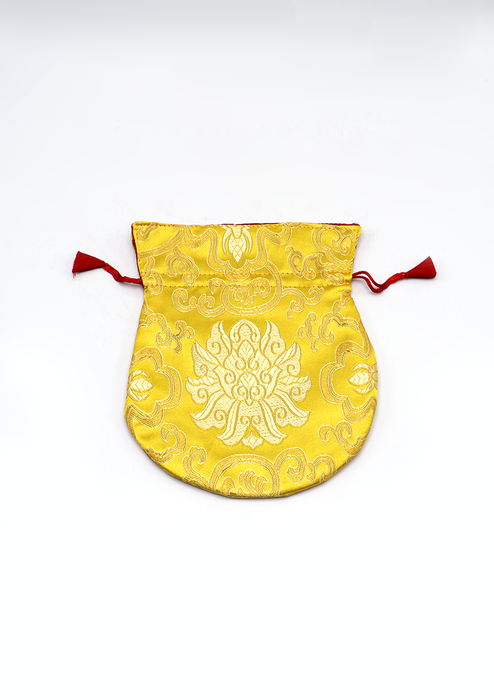 Large Hongkong Silk Drawstring Pouch with Lotus Floral Motifs, Coin Pouch