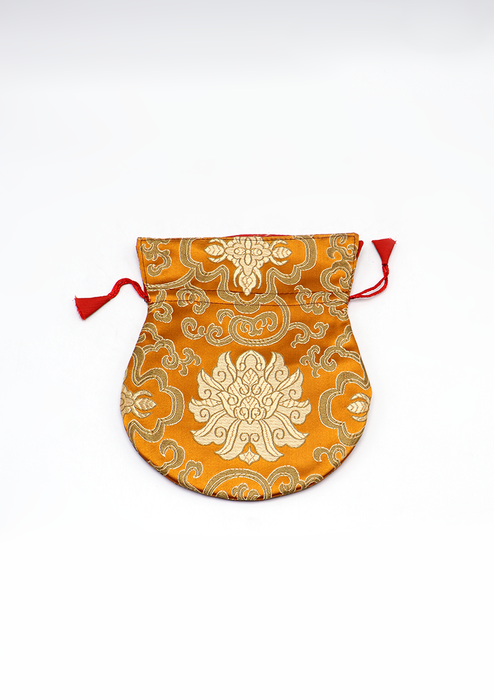 Large Hongkong Silk Drawstring Pouch with Lotus Floral Motifs, Coin Pouch