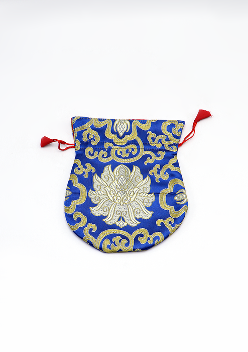 Large Hongkong Silk Drawstring Pouch with Lotus Floral Motifs, Coin Pouch