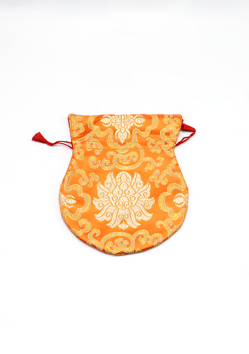 Large Hongkong Silk Drawstring Pouch with Lotus Floral Motifs, Coin Pouch