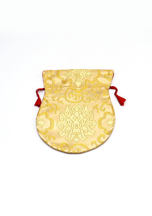 Large Hongkong Silk Drawstring Pouch with Lotus Floral Motifs, Coin Pouch