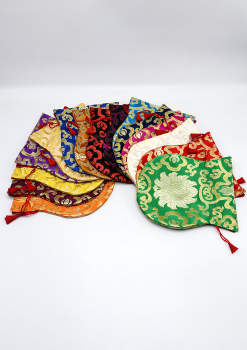 Large Hongkong Silk Drawstring Pouch with Lotus Floral Motifs, Coin Pouch