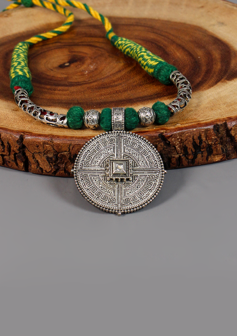 Elegant White Metal Tribal Pendant from Nepal