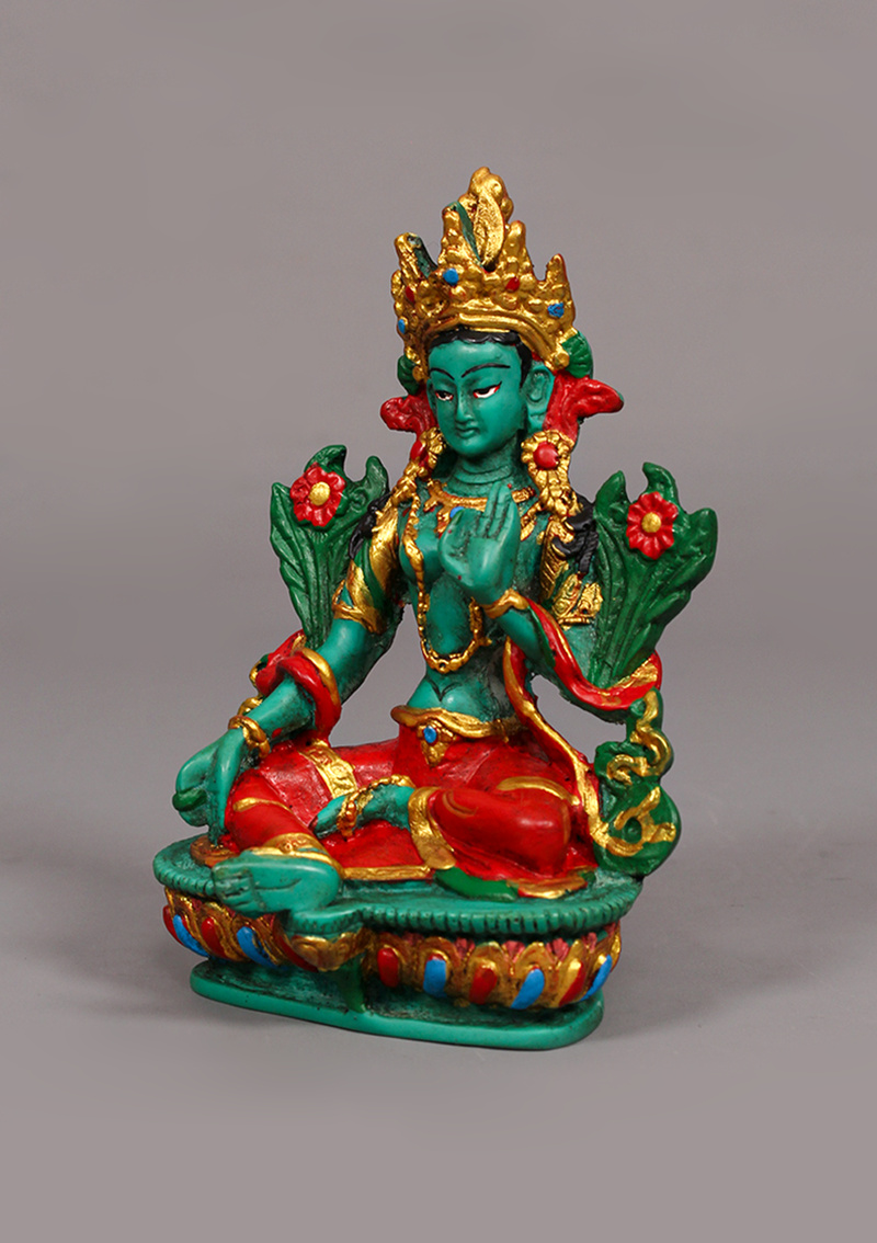 Hand Painted Resin Green Tara Statue