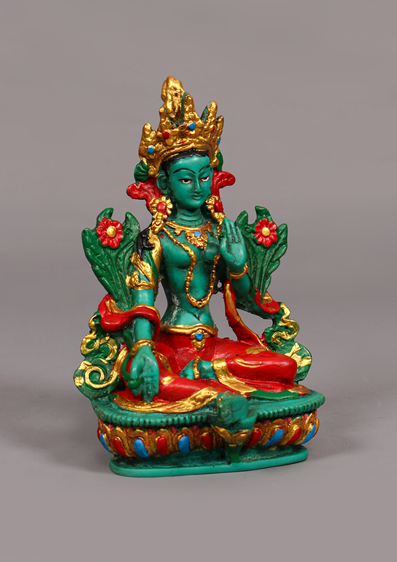 Hand Painted Resin Green Tara Statue