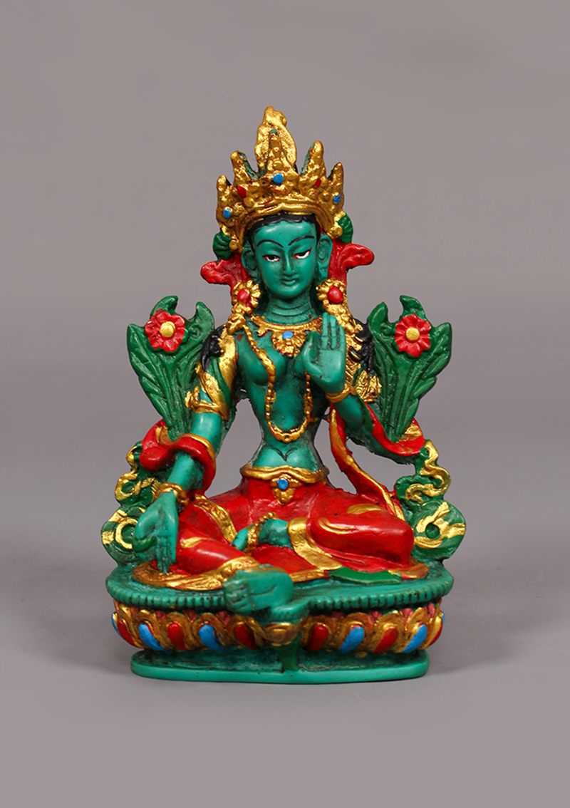 Hand Painted Resin Green Tara Statue