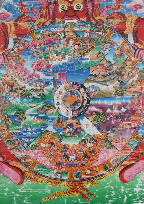 OLD Wheel of Life Old Brocade Thangka Painting