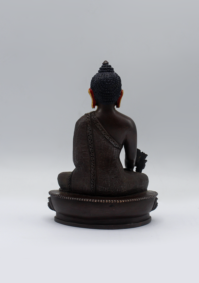Gold Face Painted Copper Medicine Buddha Statue 5.5"H