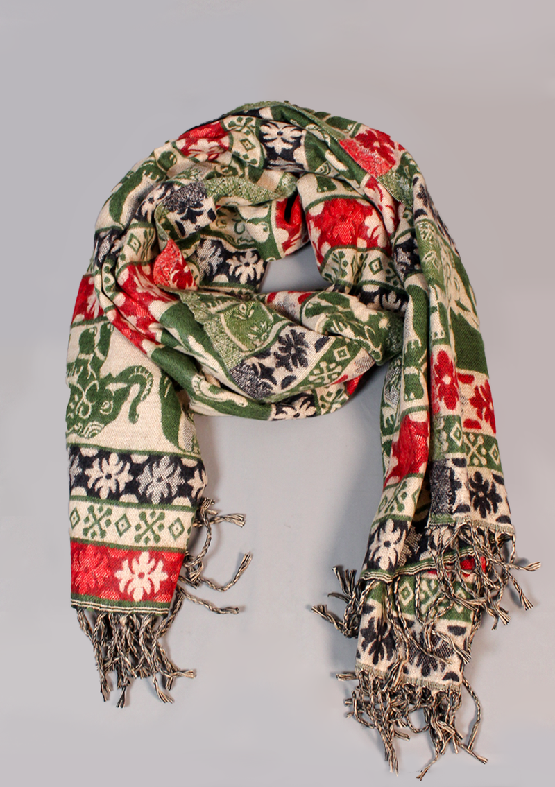 Handloomed Elephant Pattern Woolen Shawl - Himangi