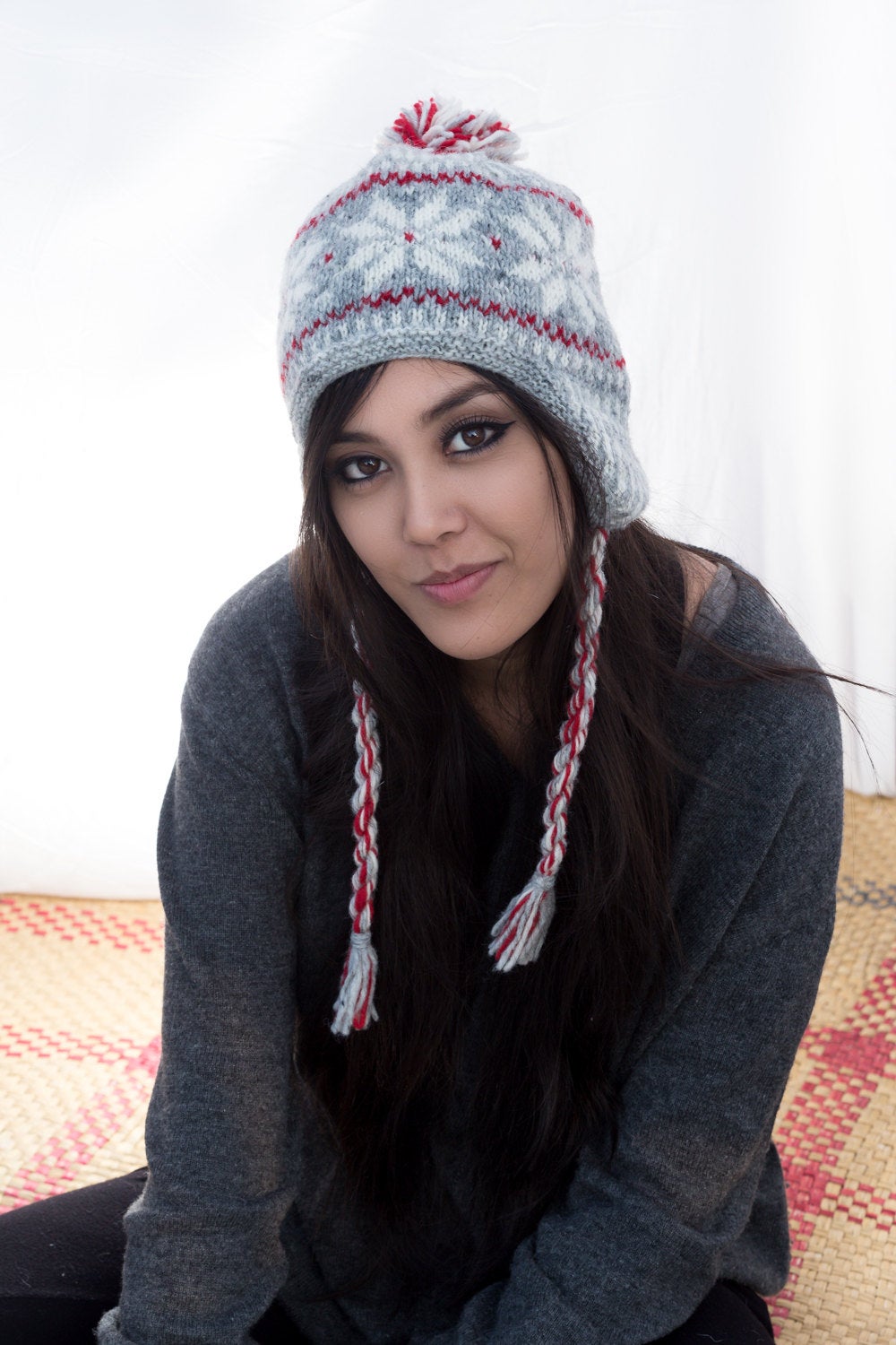 HandKnitted Snow Flake Sherpa Woolen Cap — NepaCrafts Product