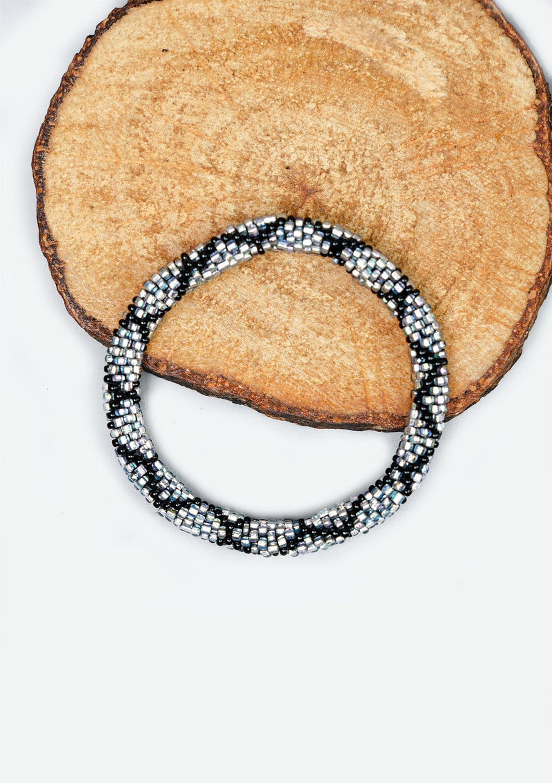 Disco Black and Silver Nepalese Roll Beads Bracelet