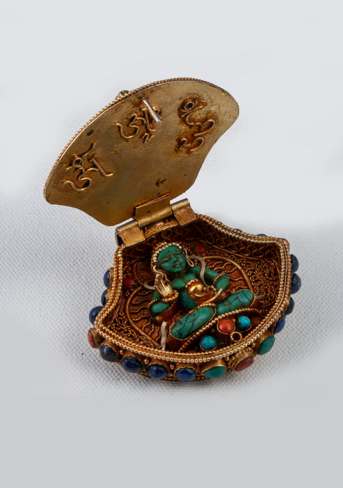 925 Silver Tibetan Ghau with Gold Plating - Vajrapani & Amoghasiddhi