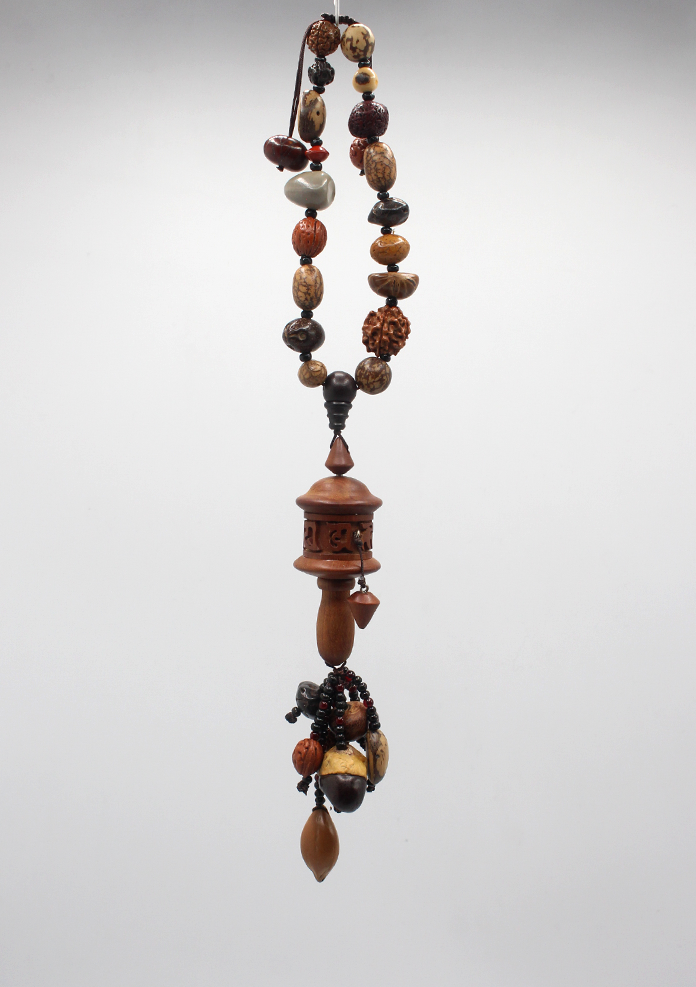 Tibetan Prayer Wheel Carved Wooden Car Hanging Amulet