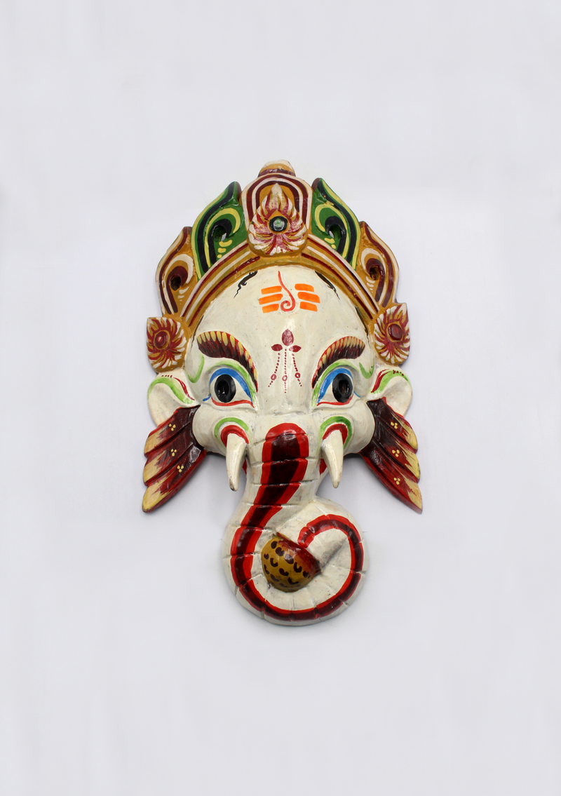 Hand Painted Little Ganesh Wall Hanging Mask - White