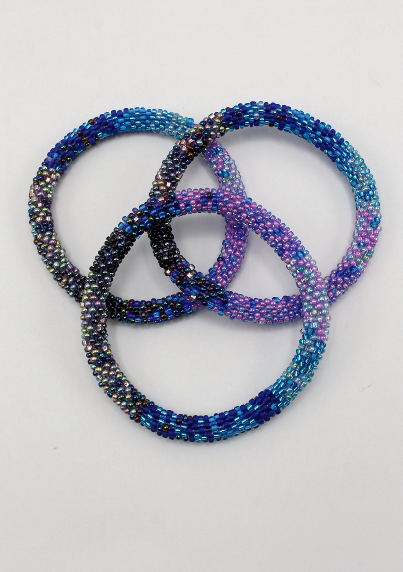 Blue  Purple Mixed Roll on Beads Bracelet