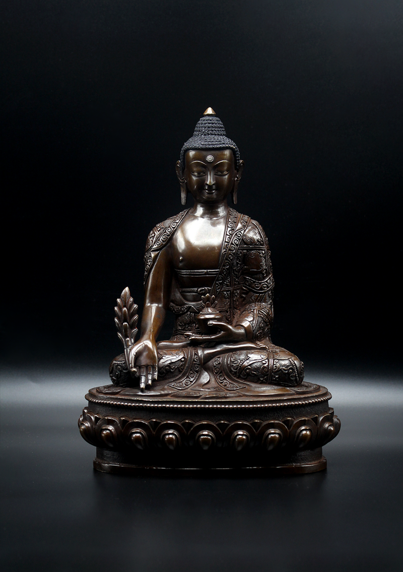 Copper Medicine Buddha Statue 9"H