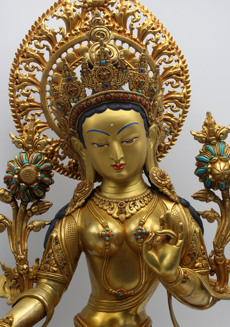 Masterarts 24 K Gold Green Tara 21"H Sculpture Buddhist Deity