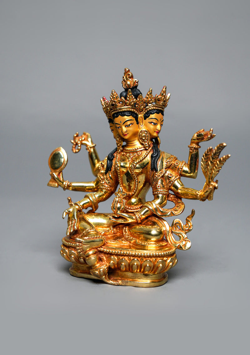Fully Gold Plated Basundhara Statue 6.25" H