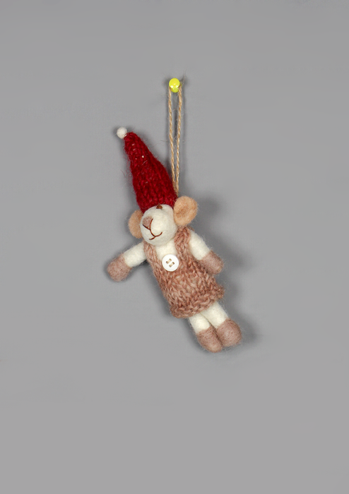 Felt Mouse Hanging Decoration with Knitted Outfit & Hat – Fair Trade Handmade