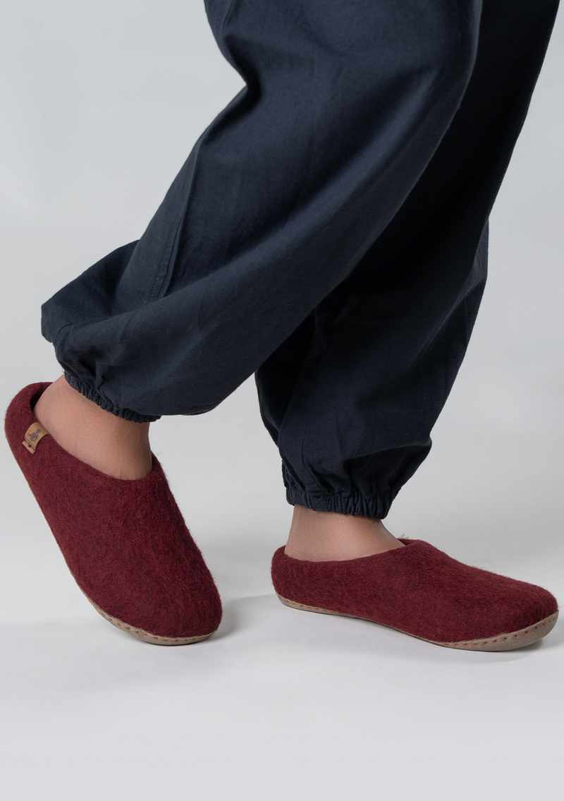Handmade Wine Red Classic Felt Slippers