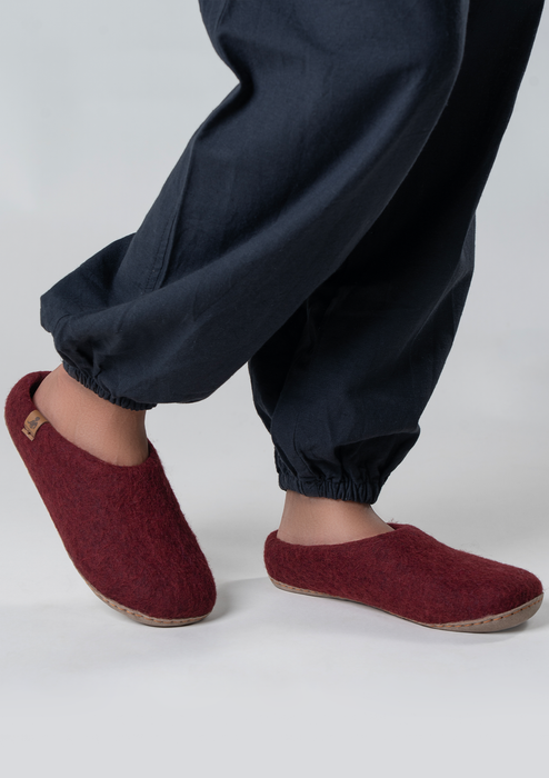 Handmade Wine Red Classic Felt Slippers