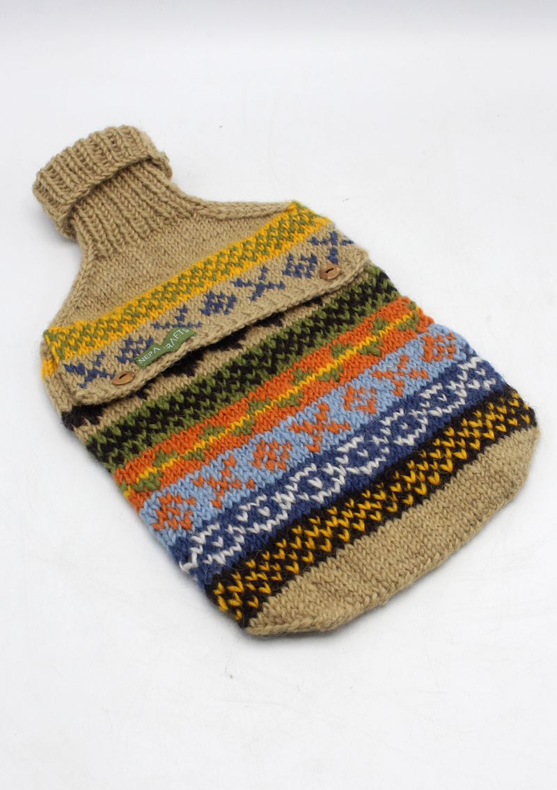Handknitted Beige Color Woolen Hot Water Bag Cover