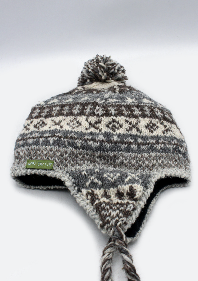 Natural Light Color Hand Knitted  Winter Sherpa Cap