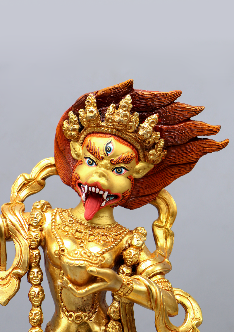Fully Gold Plated Simhamukha Statue 13.5"H