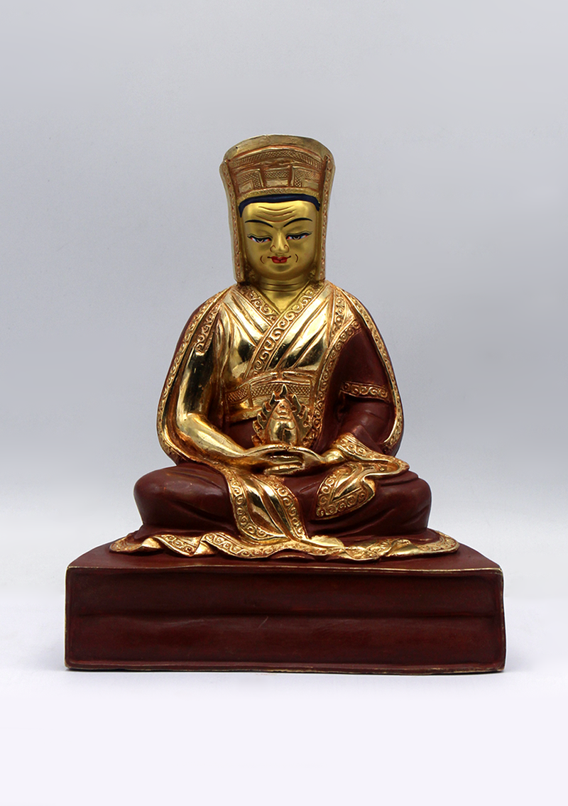 Partly Gold Plated Gampopa Statue 8"H