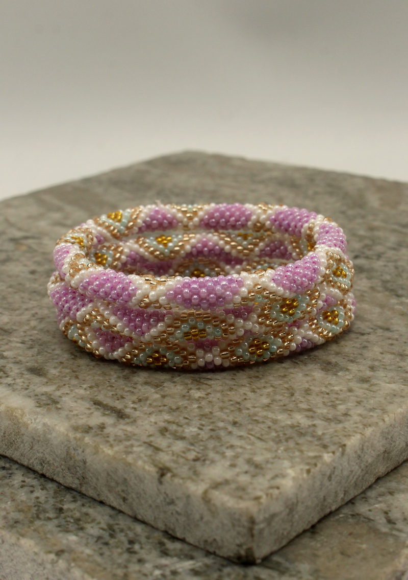 NEW Purple Lavender Gold Roll Beads Bracelet