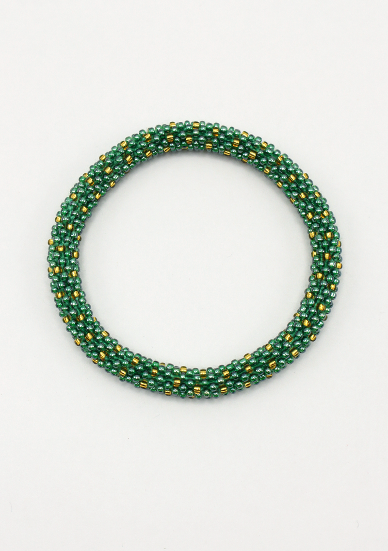 Green Gold Roll on Beads Bracelet