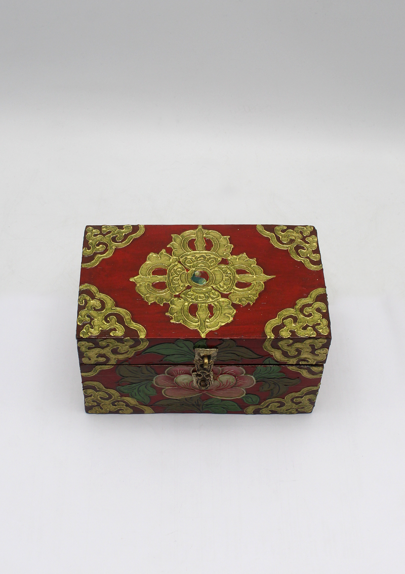 Handpainted Tibetan Wooden Boxes with Double Dorjee - Medium