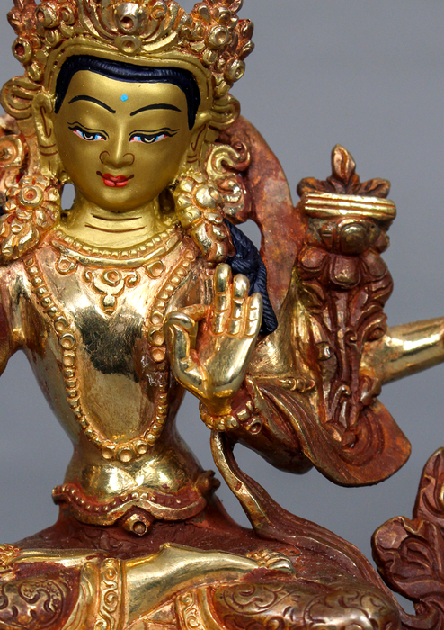 Partly Gold Plated Maha Manjushree Statue 6.25" H
