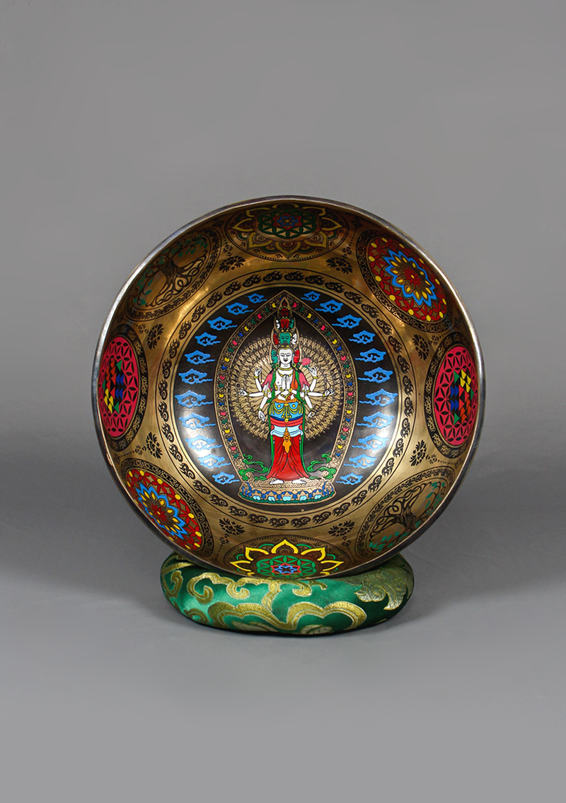Avalokiteshvara  Handpainted Singing Bowl 9"