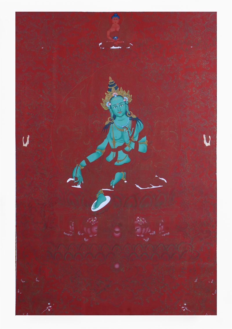 Green Tara Brocade Thangka Painting