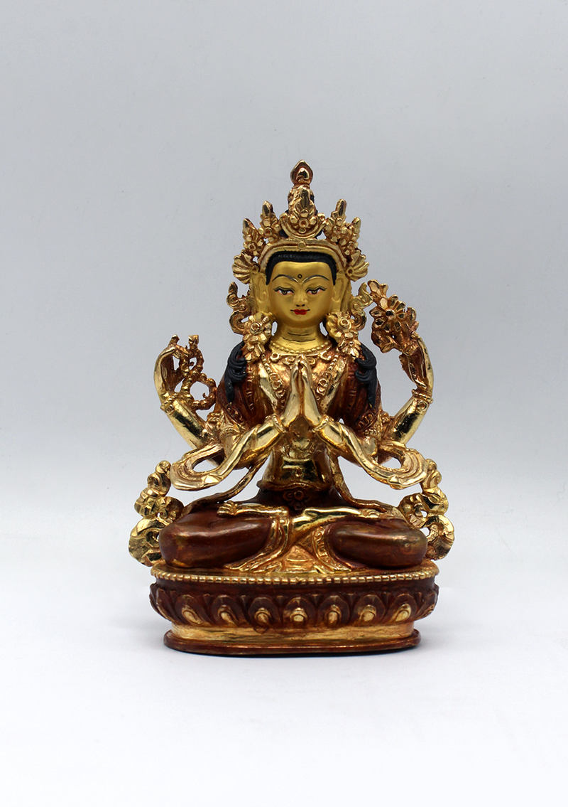 Partly Gold Plated Chenrezig Statue 5.5" H