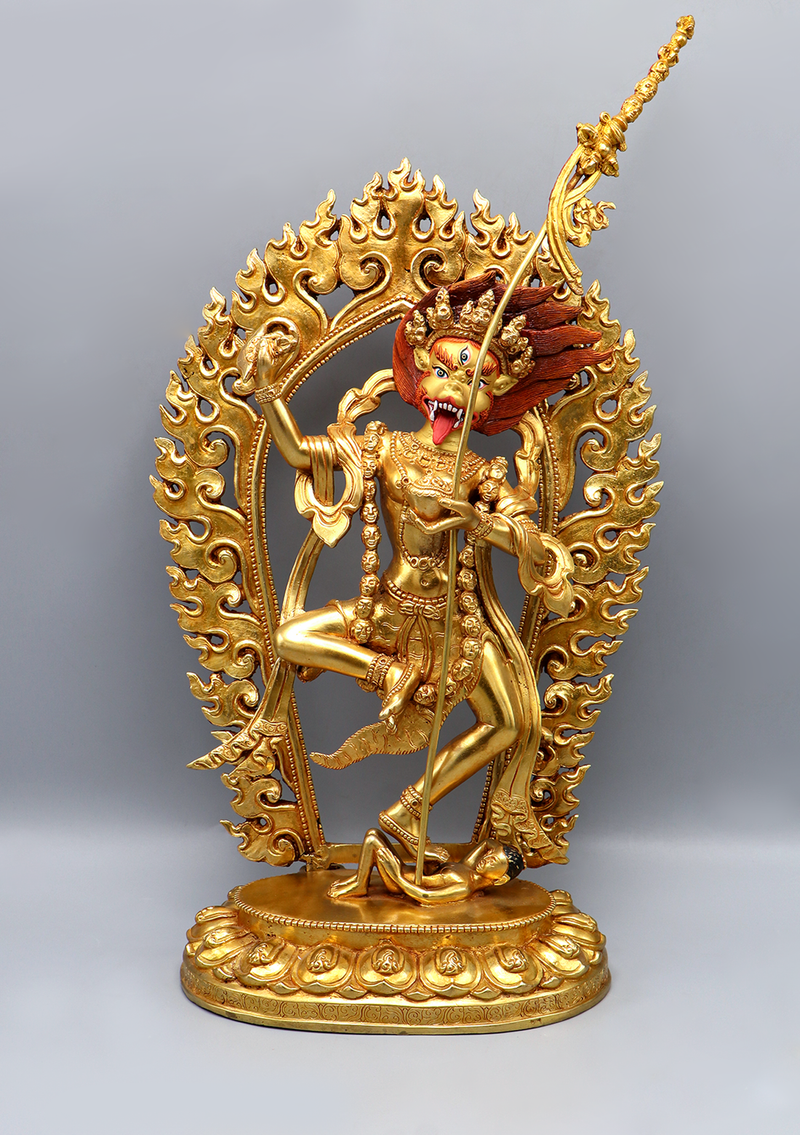 Fully Gold Plated Simhamukha Statue 13.5"H