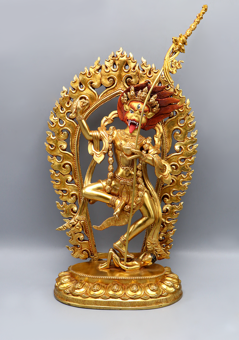 Fully Gold Plated Simhamukha Statue 13.5"H