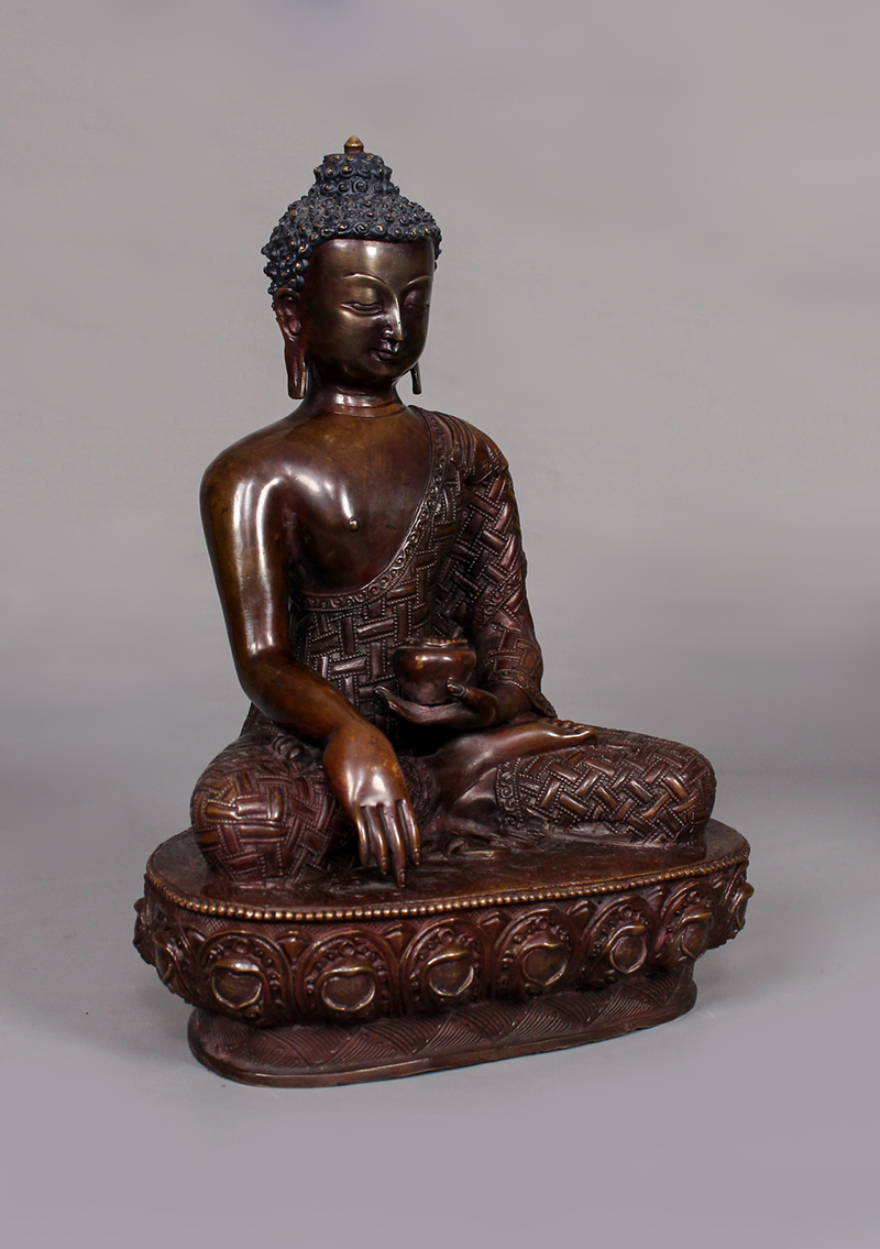 Copper Oxidized Shakyamuni Statue with Dorjee Carving 11" H
