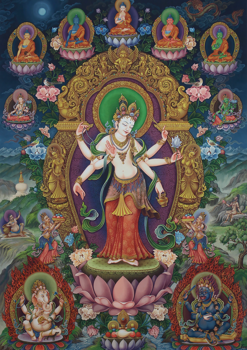 Sudarshan Lokeshvara Newari Paubha Print Signed by Sundar Sinkhwal