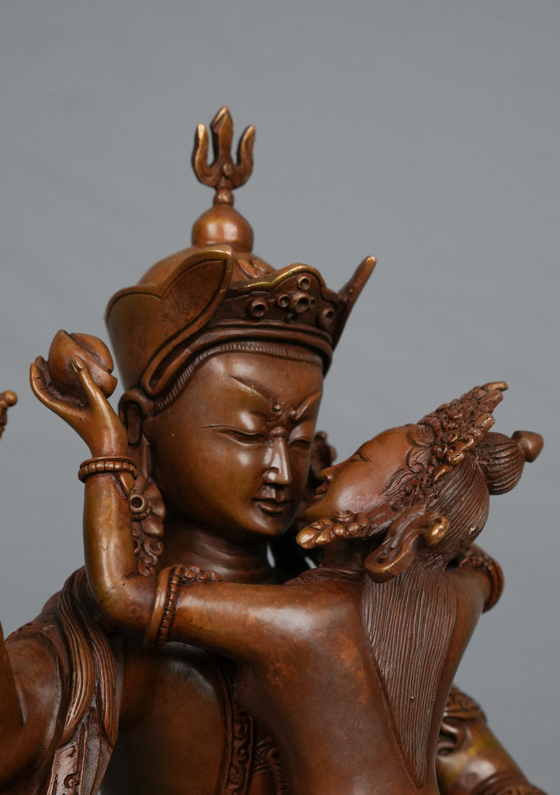 Oxidized Copper Guru Rinpoche Shakti Statue 9" H