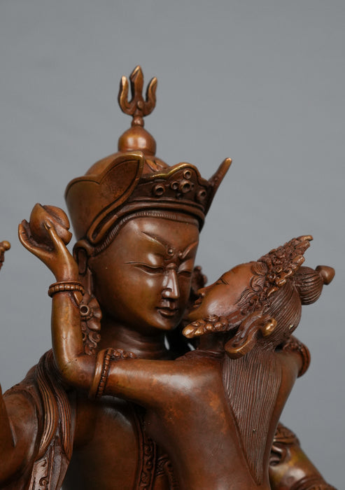 Oxidized Copper Guru Rinpoche Shakti Statue 9" H