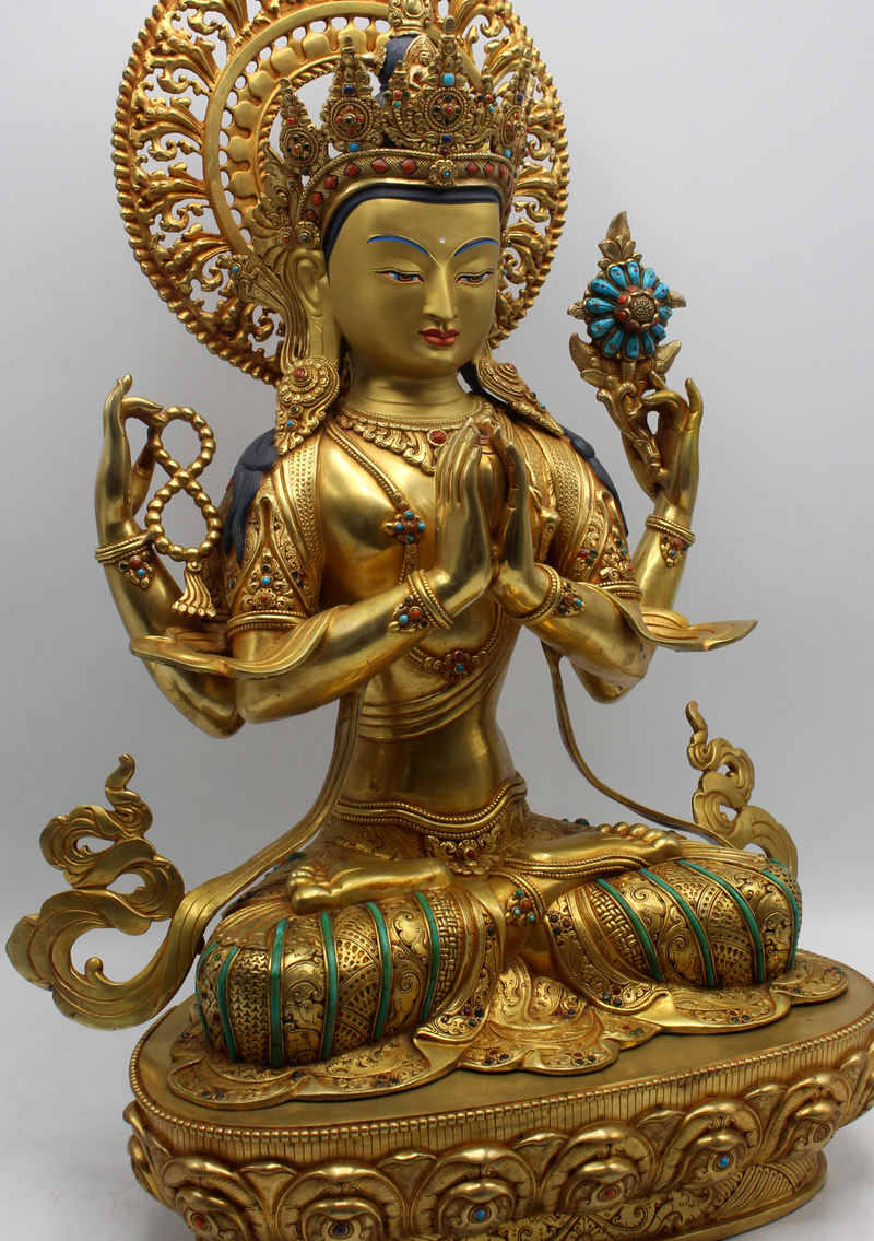 Masterpiece 24 K Gold  Chenrezig Statue 21"H