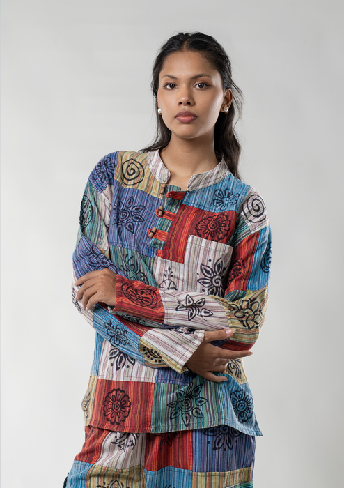 Multicolored Hippie Style Cotton Kurta Shirt - Full Sleeves