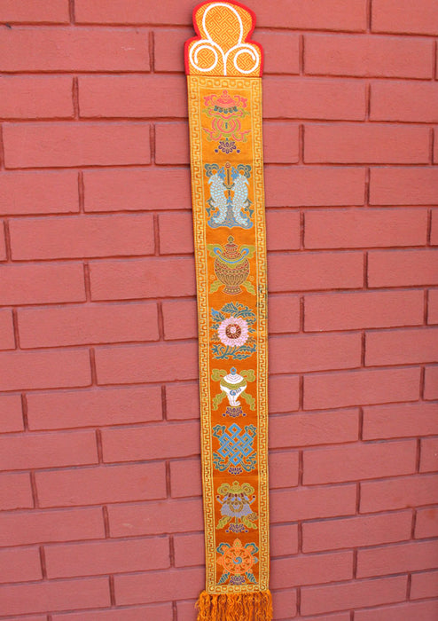 Astamangal Symbol Silk Brocade Wall Hanging Banner