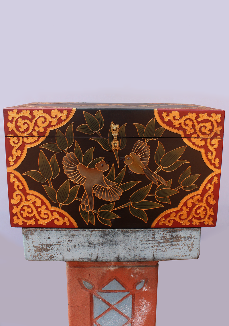 Handpainted Tibetan Birds Wooden Large Box