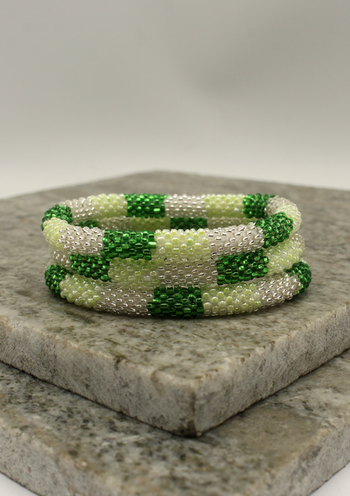 Bright Green stripes Roll Beads Bracelet