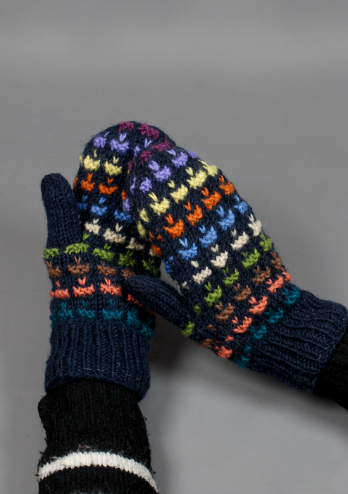 Beautiful Multicolor Handknitted Sherpa Mittens- Deep Blue