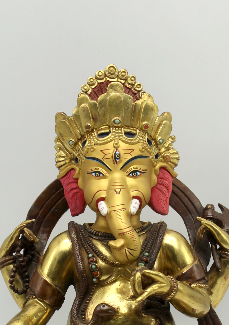 Partly Gold Plated Four-Armed Ganesha Statue 8"H  SHREE GANESH