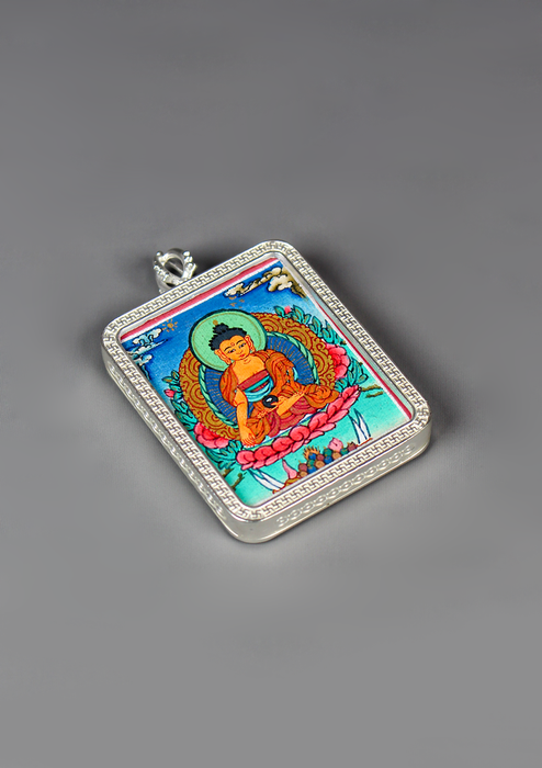 Hand Painted Mini Shakyamuni Thangka Amulet Pendant